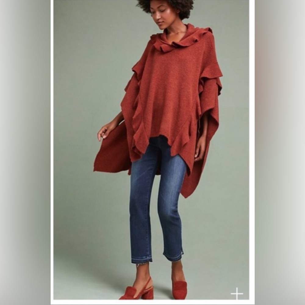 Anthropologie Troubadour Ruffle Hooded Sweater/Poncho
